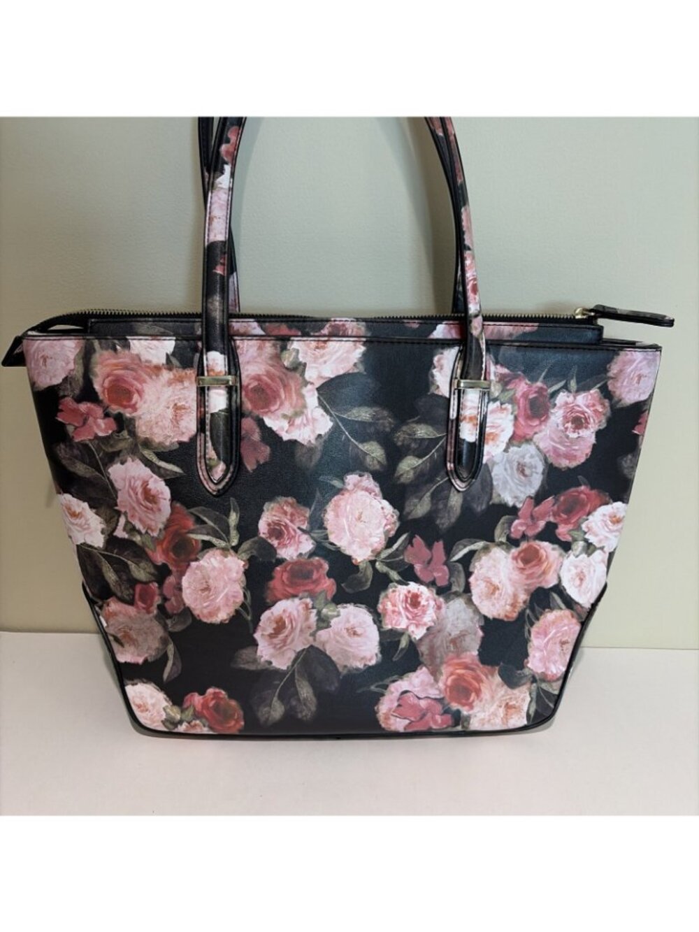 VTG Nine West Large Floral Tote Reana Floral Cabbage Rose Coated Canvas Lock - Picture 5 of 14